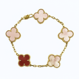 Linda Pink Mother of Pearl Clover Station Bracelet