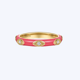 Fushia Enamel - 14K Yellow Gold Diamond Stackable Ring