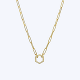 5.10mm Paperclip Split Chain Necklace With Diamond Hexagon Link