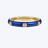 Blue Enamel - 14K Yellow Gold Diamond Stackable Ring
