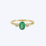 Emerald Ring with Bezel-Set Diamond Accent