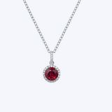 Lab-Grown Ruby Diamond Halo Necklace