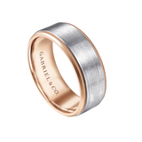 Benjamin 8mm Two Tone Beveled Edge Men's Wedding Band in Satin Finish