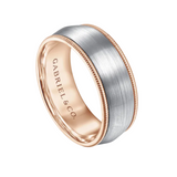 Aaron 8mm Two Tone Men's Wedding Band in Satin Finish