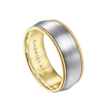 Aaron 8mm Two Tone Men's Wedding Band in Satin Finish