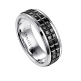 Brad 7mm Two Tone Black Ceramic Beveled Edge Men's Wedding Band