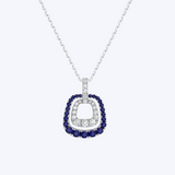 Diamond and Sapphire Double Halo Pendant Necklace
