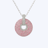 Large Diamond and Pink Sapphire Circular Pendant Necklace