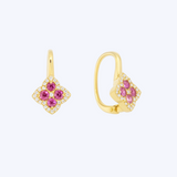 Petite Diamond and Pink Sapphire Cluster Floral Drop Earrings