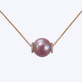 Rose Gold Pearl Pendant with Diamond Accents (13-14MM)