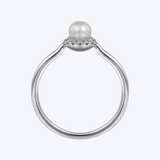Pearl Ring with Diamond Halo