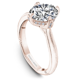 Claw Prong Milgrain Solitaire Engagement Ring with Hidden Halo