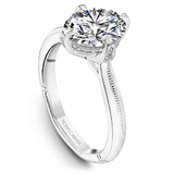 Claw Prong Milgrain Solitaire Engagement Ring with Hidden Halo