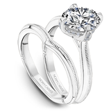 Claw Prong Milgrain Solitaire Engagement Ring with Hidden Halo