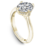 Claw Prong Milgrain Solitaire Engagement Ring with Hidden Halo