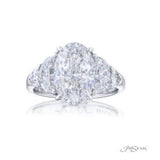 Natural Oval Cut Diamond with Half Moons & Bullet Cut Diamonds Engagement Ring