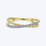 Beaded Pave Diamond Criss-Cross Ring