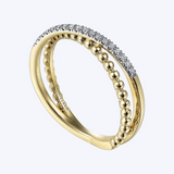 Beaded Pave Diamond Criss-Cross Ring