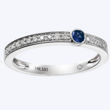 Asymmetrical Milgrain Edge Diamond & Sapphire Ring