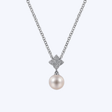 Cultured Pearl & Floral Diamond Pendant Necklace