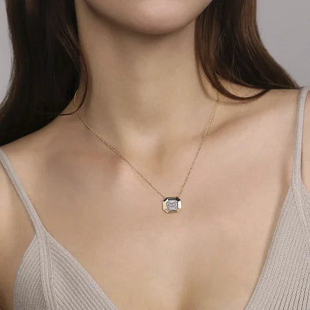 Geometric Baguette & Round Diamond Pendant Necklace