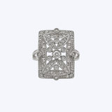 14K White Gold Art Deco 0.16ctw Diamond Filigree Plaque Ring - 6.5/5.14gr (EST)