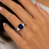 Platinum Three-Stone 2.60ctw Diamond and 5.75ctw Blue Sapphire Ring - Sz 5.75 (EST)