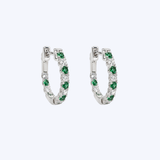 14K White Gold Natural 0.54ctw Emerald & 0.48ctw Diamond Inside/Out Huggie Hoop Earrings – 18mm (DU)