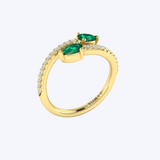 VLORA 14K Yellow Gold 0.22ctw Diamond and 0.58ctw Pear Emerald Wrap Ring - 6.5