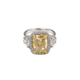 14K White Gold 4.01ctw Fancy Yellow Cushion-Cut Diamond Halo Ring with Trapezoid Side Diamonds Ring -  4.80ctw (GAC)