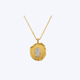 14K Yellow Gold Brushed 0.15ctw Gold Diamond Hamsa Medallion Necklace (EST)