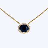 Blue Sapphire with Diamond Halo Pendant