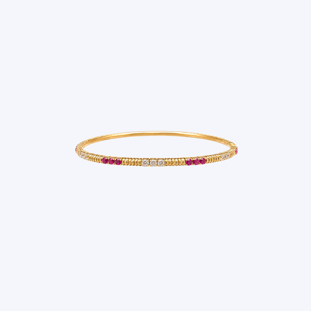 14K Yellow Gold Gemstone and Diamond Ribbed Flex Bracelet - 7"(HM)