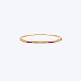 14K Yellow Gold Gemstone and Diamond Ribbed Flex Bracelet - 7"(HM)