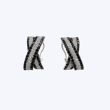 Two-Tone Pave Diamond Crisscross Huggie Earrings