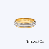 Tiffany & Co 6mm Platinum & 18k Yellow Gold Two Tone Ridged Design Band Ring (EST)
