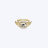 14K Yellow Gold 0.44ctw Emerald-Cut Diamond Halo Signet Pinky Ring - 3.75/2.48gr (WCLOUD)