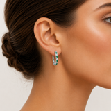 14K White Gold Natural 0.54ctw Emerald & 0.48ctw Diamond Inside/Out Huggie Hoop Earrings – 18mm (DU)