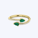 VLORA 14K Yellow Gold 0.22ctw Diamond and 0.58ctw Pear Emerald Wrap Ring - 6.5