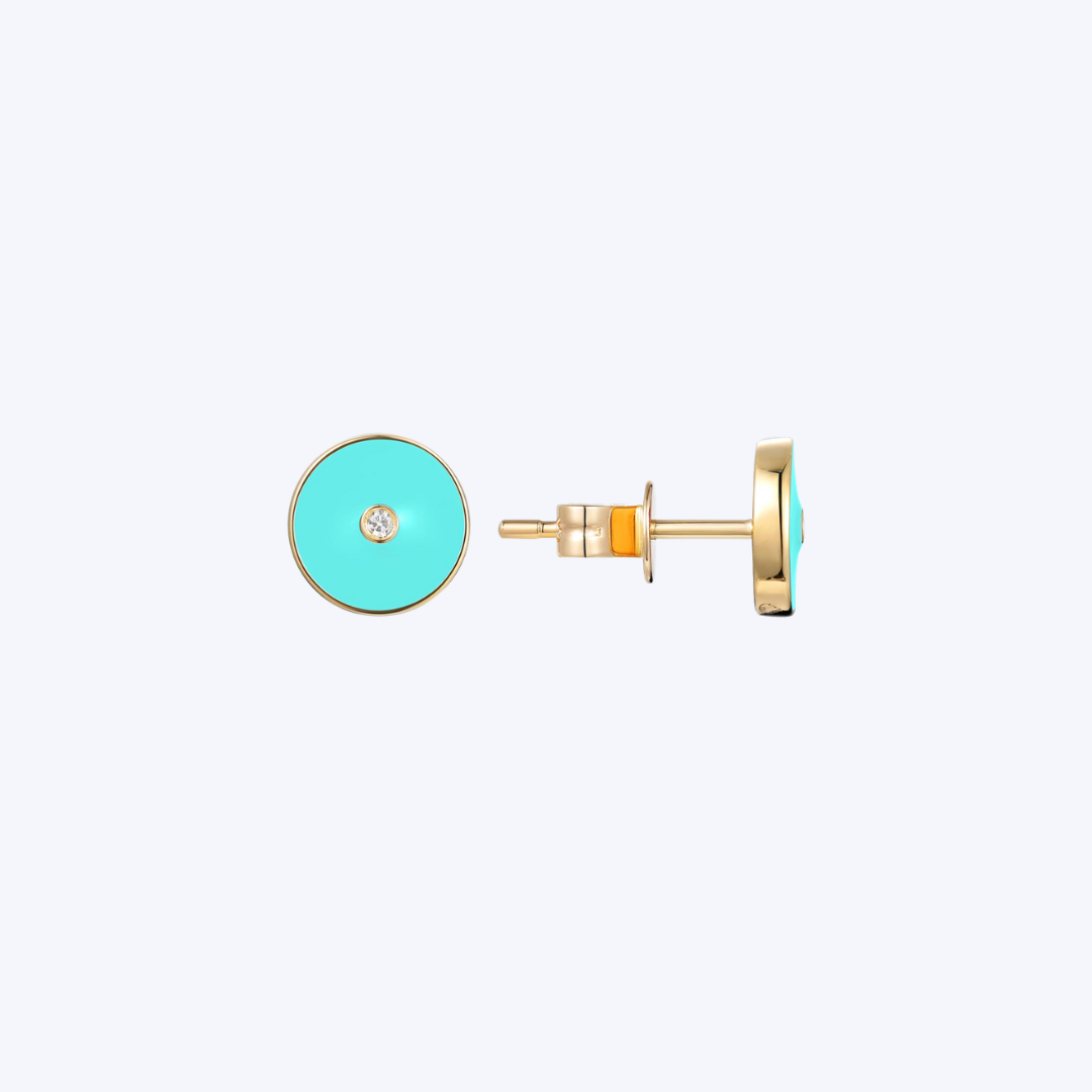 Luvente 14K Yellow Gold Round Enamel & 0.02ctw Diamond Studs