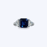 Platinum Three-Stone 2.60ctw Diamond and 5.75ctw Blue Sapphire Ring - Sz 5.75 (EST)