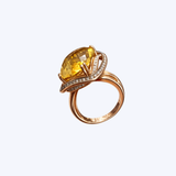 14K Rose Gold 9.52ct Cushion Cut Citrine and 0.11ct White & 0.14ct Champagne Diamond Double Halo Statement Ring - 7 (EST)
