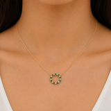 14K Yellow Gold Emerald and Diamond Alternating Circle Pendant - 15mm/D.14/EM.38 (HM)