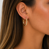 14K Yellow Gold 0.22ctw Diamond Twist 19mm Huggie Hoops (HM)
