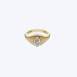 14K Yellow Gold 0.34ctw Marquise Diamond Bezel Ribbed Pinky Ring - 4/2.73gr (WCLOUD)