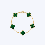 18K Yellow Gold 15mm Malachite Clover Bracelet - 7.5" (BCO)