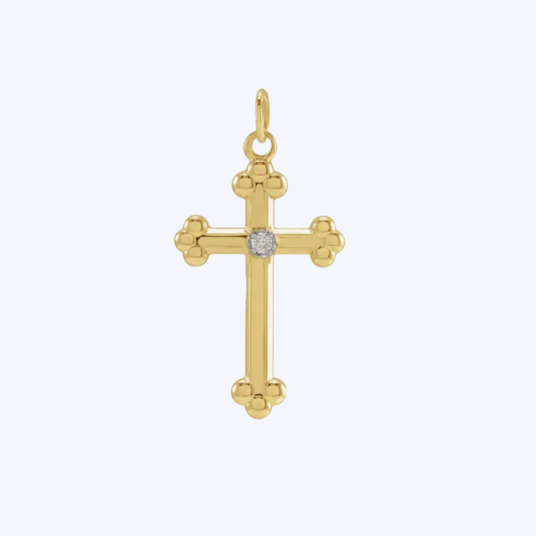 Beaded Diamond Cross Pendant Necklace