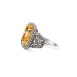 14K White Gold 4.01ctw Fancy Yellow Cushion-Cut Diamond Halo Ring with Trapezoid Side Diamonds Ring -  4.80ctw (GAC)