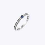 Luvente 14K White Gold Asymmetrical Milgrain Edge 0.09ctw Diamond & 0.09ctw Sapphire Ring - 6