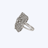 14K White Gold Art Deco 0.16ctw Diamond Filigree Plaque Ring - 6.5/5.14gr (EST)